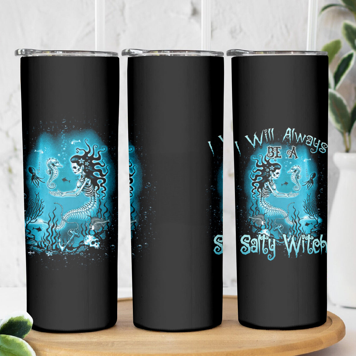 Salty Witch Mermaid Halloween Skinny Tumbler - Wonder Print Shop