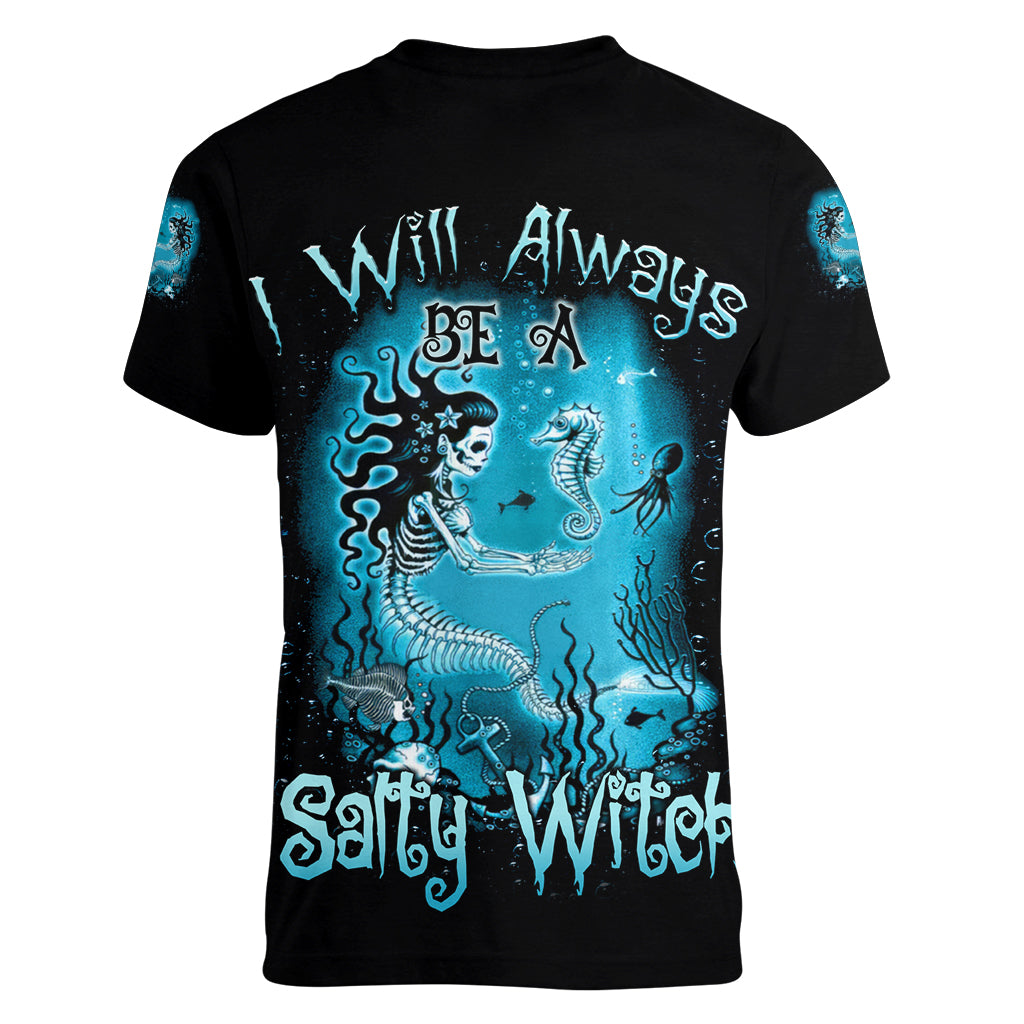 Salty Witch Mermaid Halloween Women V Neck T Shirt - Wonder Print Shop