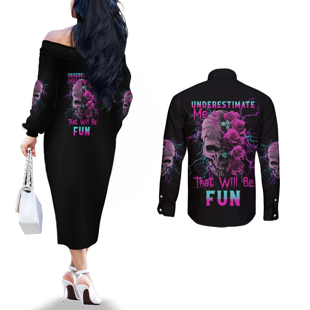 underestimate-me-rose-skull-couples-matching-off-the-shoulder-long-sleeve-dress-and-long-sleeve-button-shirt
