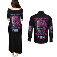 Underestimate Me Rose Skull Couples Matching Puletasi Dress and Long Sleeve Button Shirt - Wonder Print Shop