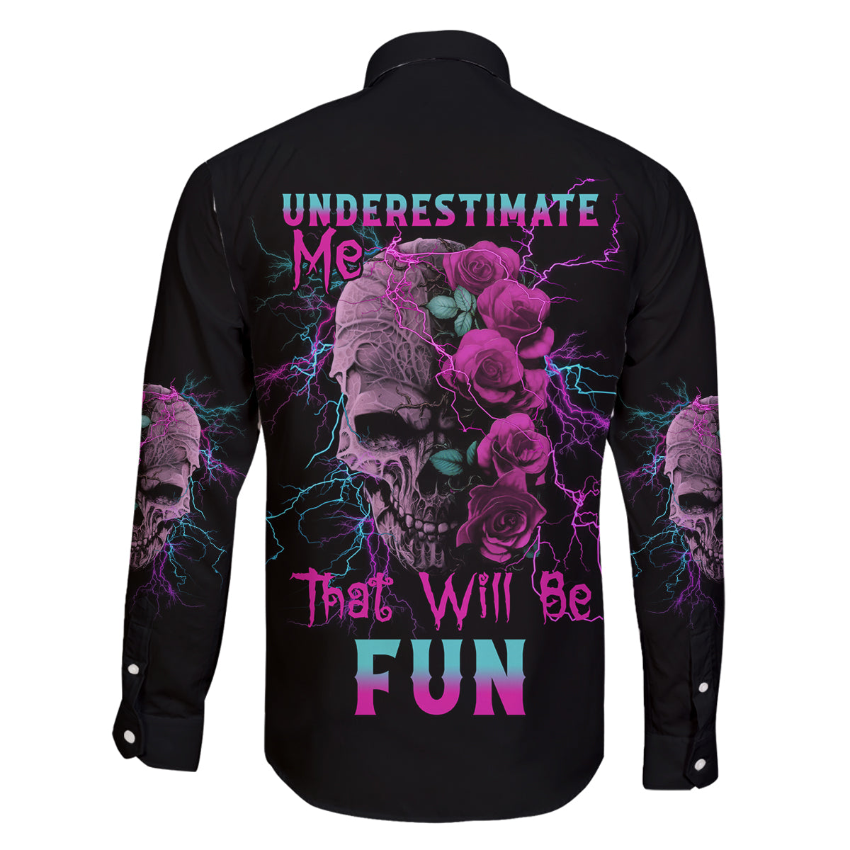 Underestimate Me Rose Skull Family Matching Off Shoulder Long Sleeve Dress and Hawaiian Shirt - Wonder Print Shop