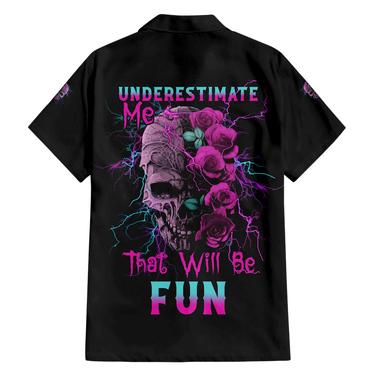 Underestimate Me Rose Skull Family Matching Short Sleeve Bodycon Dress and Hawaiian Shirt - Wonder Print Shop