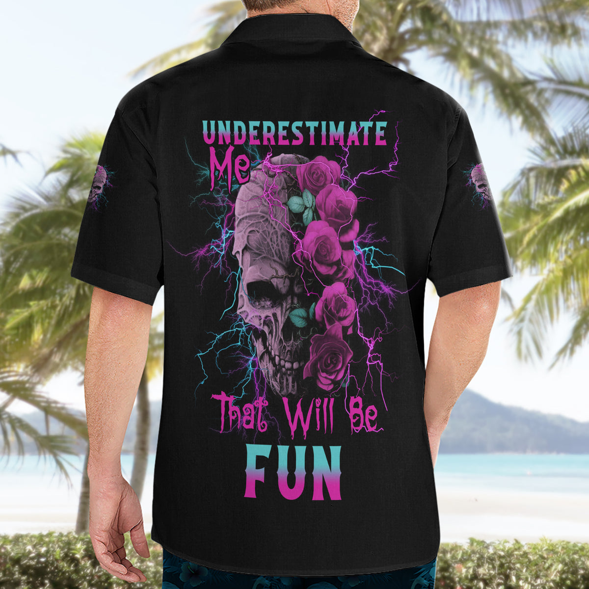 Underestimate Me Rose Skull Hawaiian Shirt - Wonder Print Shop