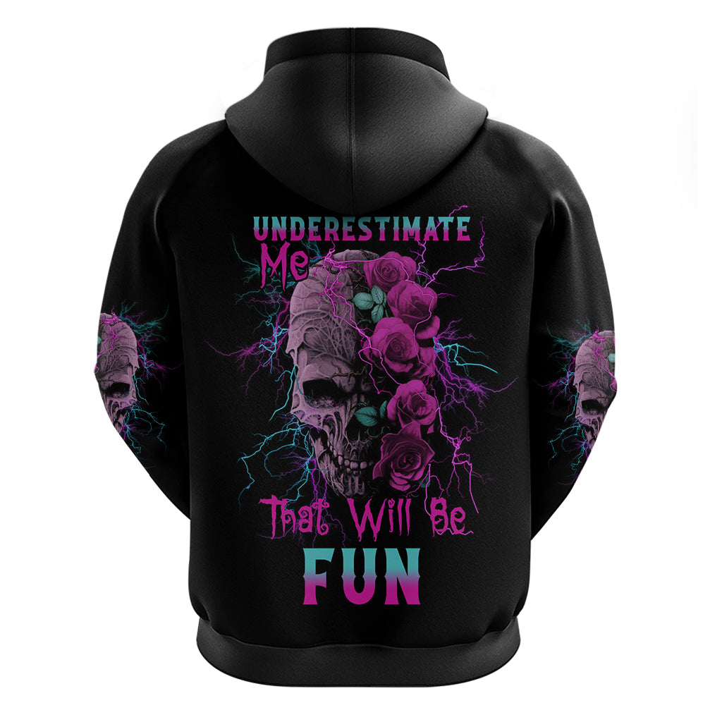 Underestimate Me Rose Skull Hoodie - Wonder Print Shop