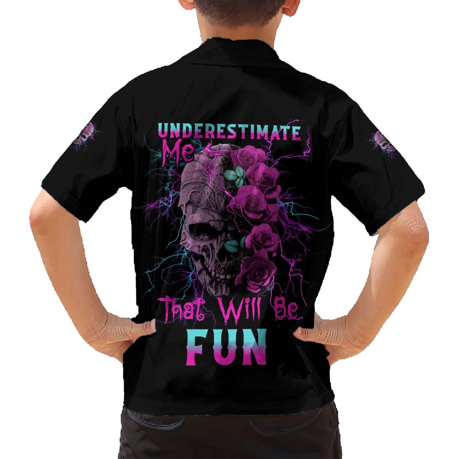 Underestimate Me Rose Skull Kid Hawaiian Shirt - Wonder Print Shop