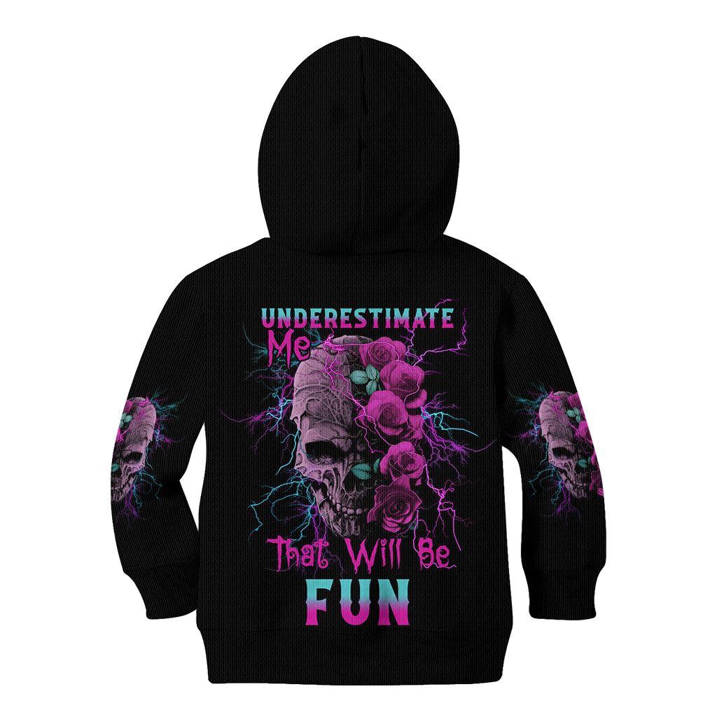 Underestimate Me Rose Skull Kid Hoodie - Wonder Print Shop