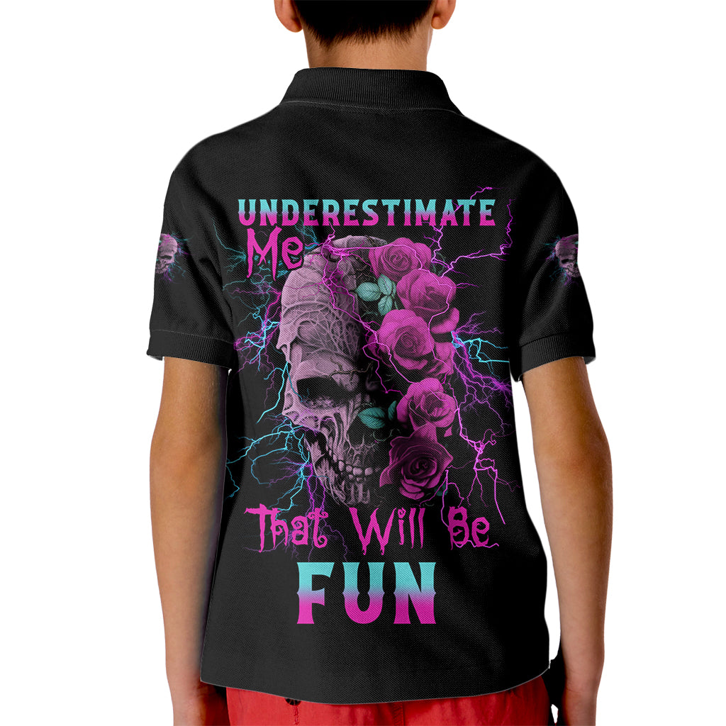 Underestimate Me Rose Skull Kid Polo Shirt - Wonder Print Shop