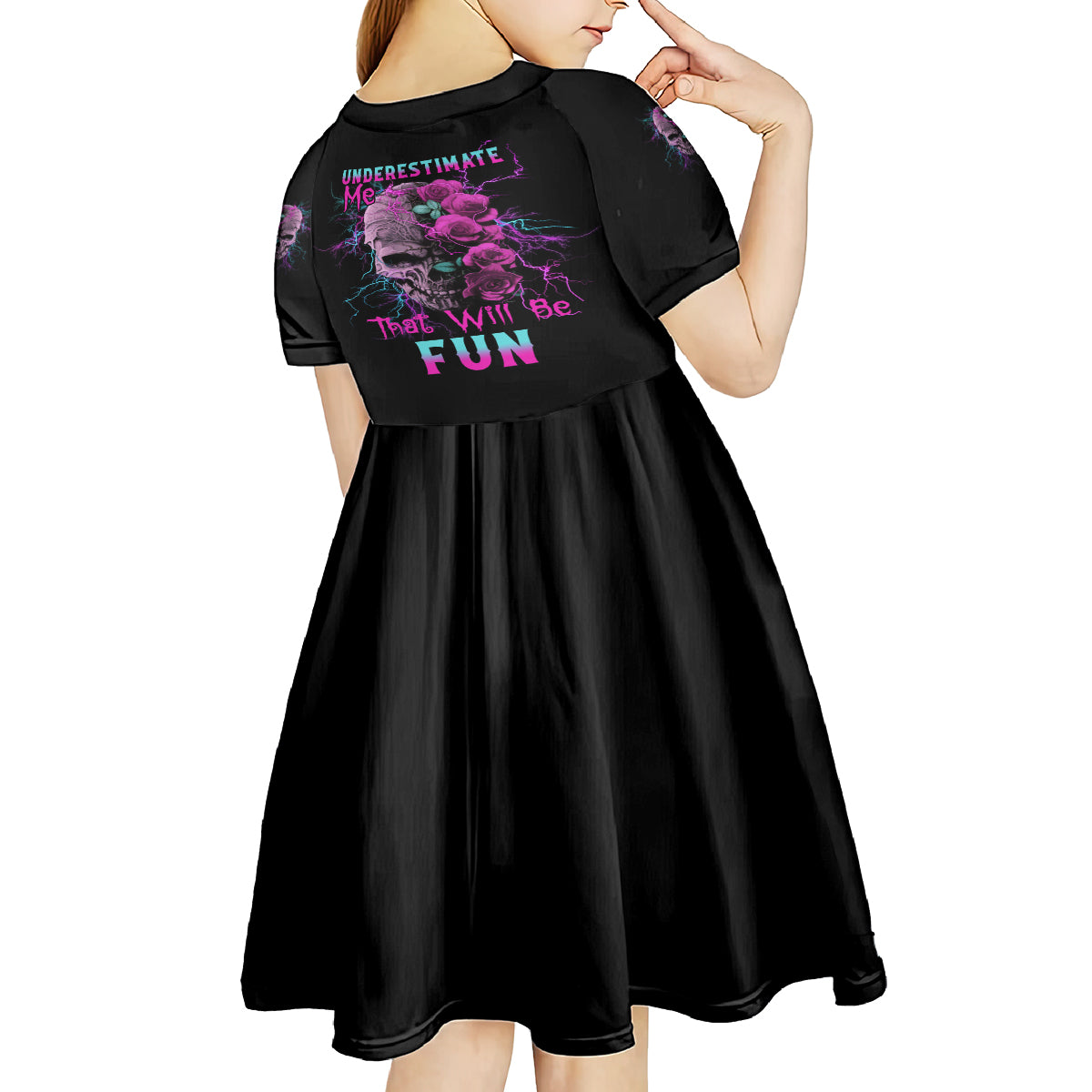 Underestimate Me Rose Skull Kid Short Sleeve Dress - Wonder Print Shop