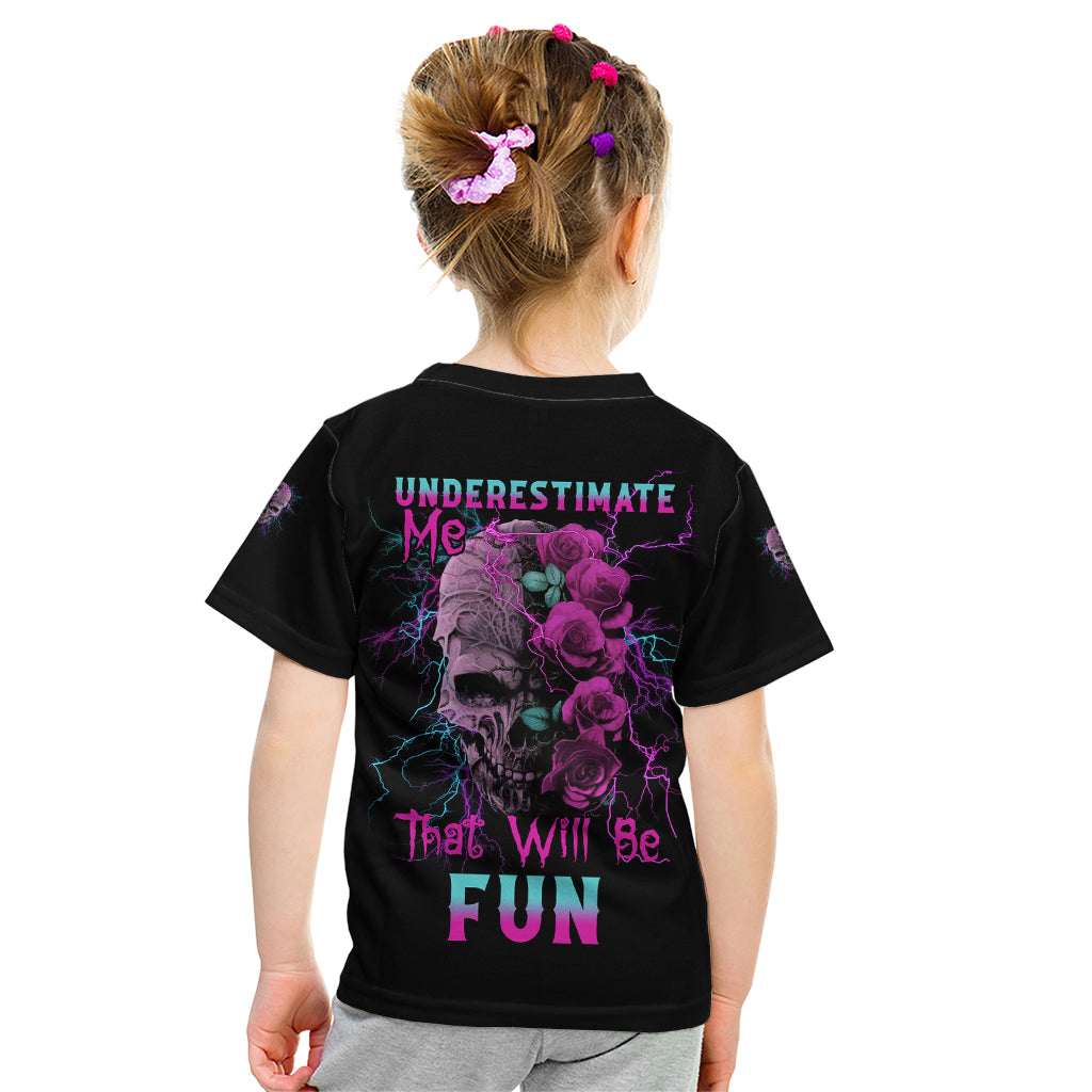 Underestimate Me Rose Skull Kid T Shirt - Wonder Print Shop