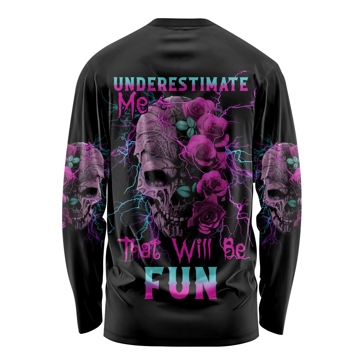 Underestimate Me Rose Skull Long Sleeve Shirt - Wonder Print Shop