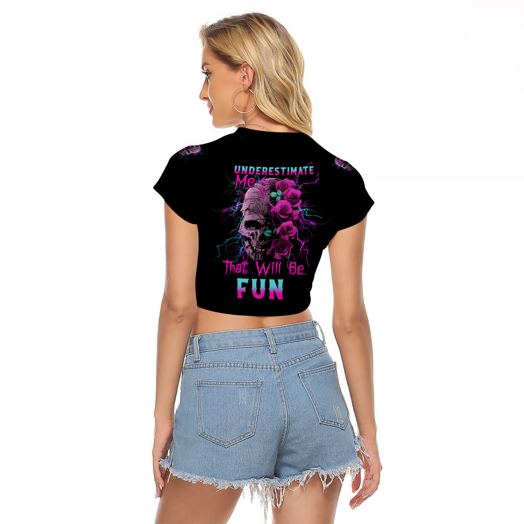 Underestimate Me Rose Skull Raglan Cropped T Shirt - Wonder Print Shop