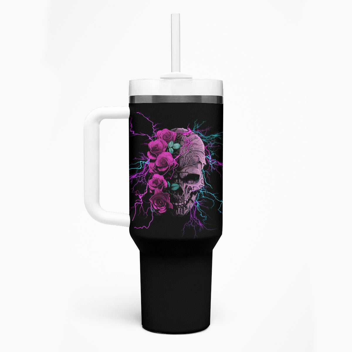 Underestimate Me Rose Skull Tumbler With Handle - Wonder Print Shop