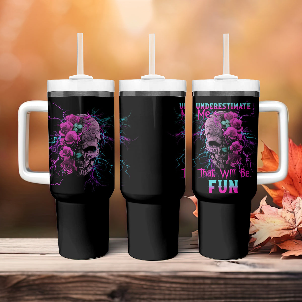 Underestimate Me Rose Skull Tumbler With Handle - Wonder Print Shop