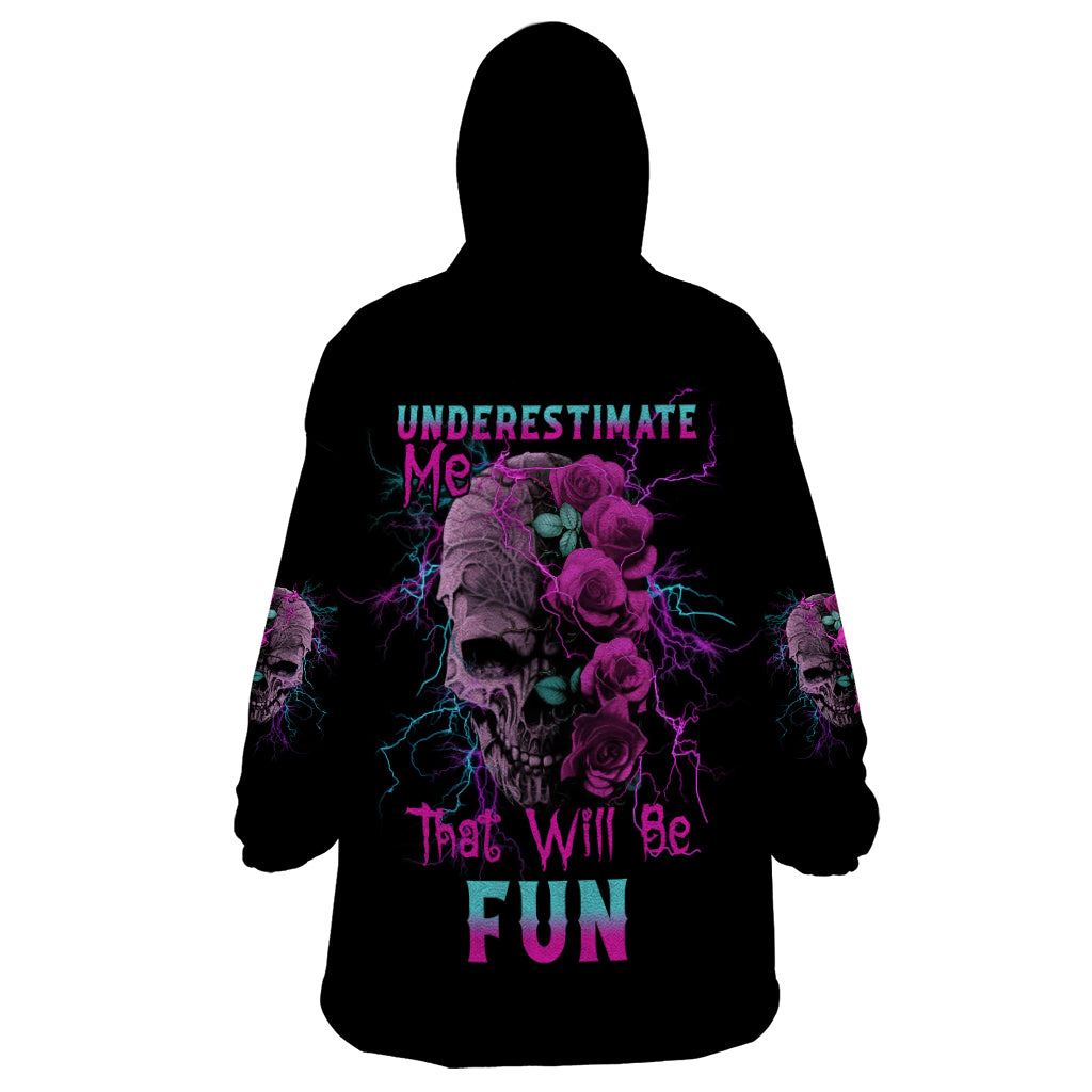 Underestimate Me Rose Skull Wearable Blanket Hoodie - Wonder Print Shop