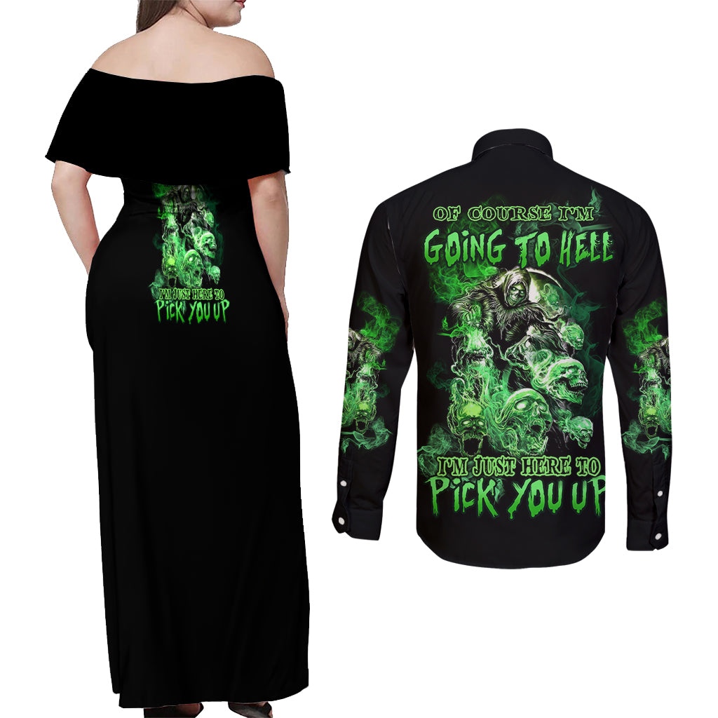 I Am The Storm Skull Couples Matching Off Shoulder Maxi Dress and Long Sleeve Button Shirt - Wonder Print Shop