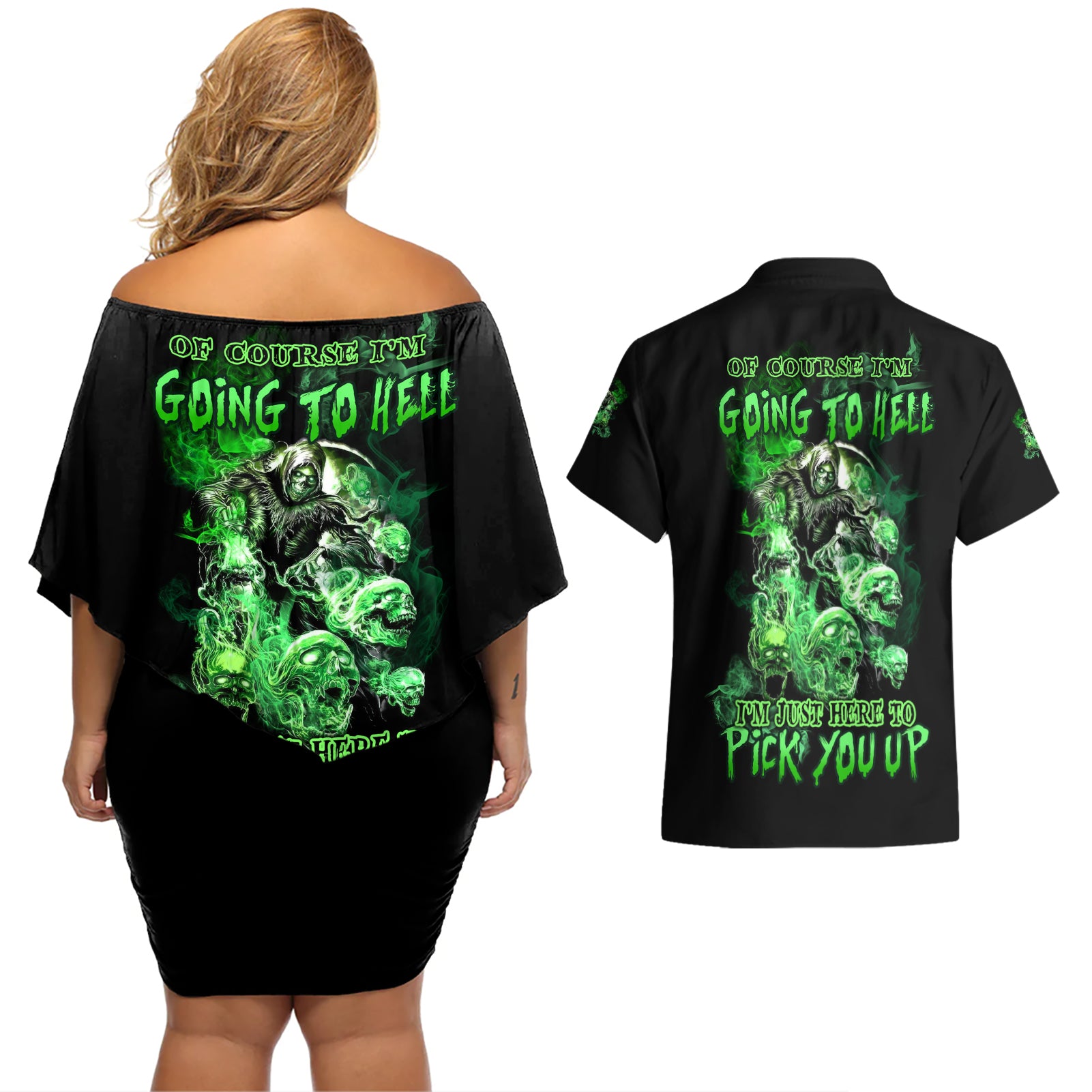I Am The Storm Skull Couples Matching Off Shoulder Short Dress and Hawaiian Shirt - Wonder Print Shop
