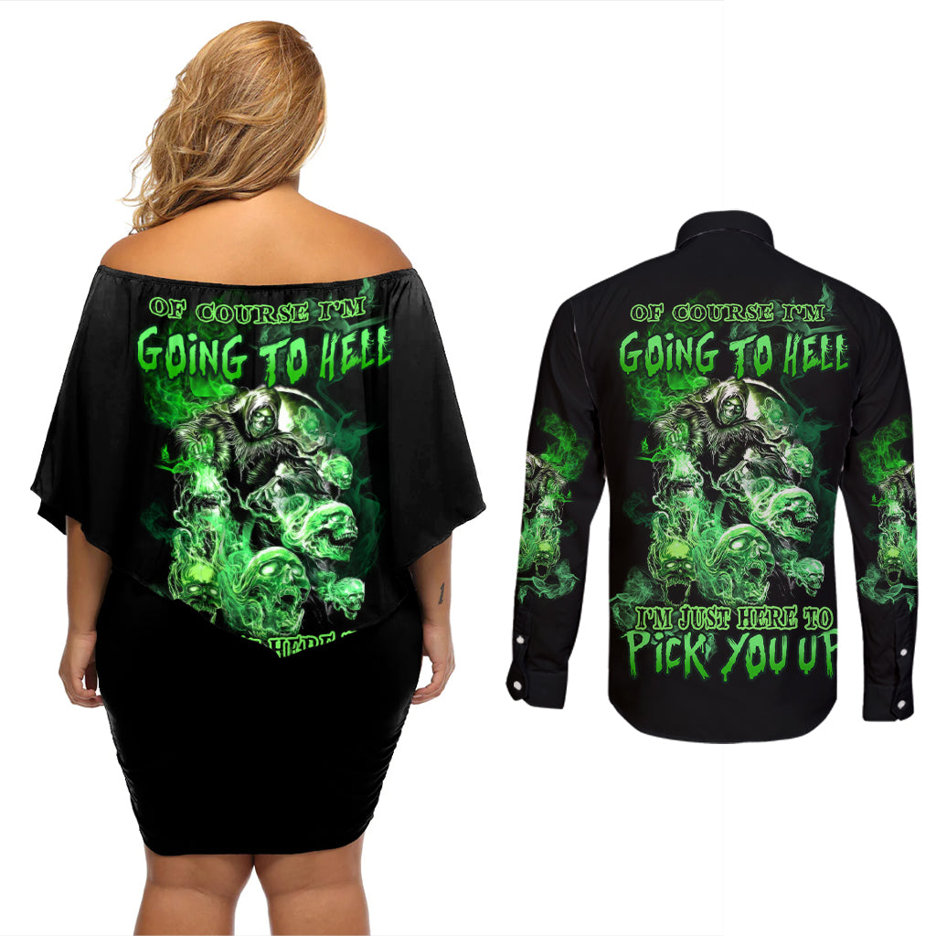 I Am The Storm Skull Couples Matching Off Shoulder Short Dress and Long Sleeve Button Shirt - Wonder Print Shop