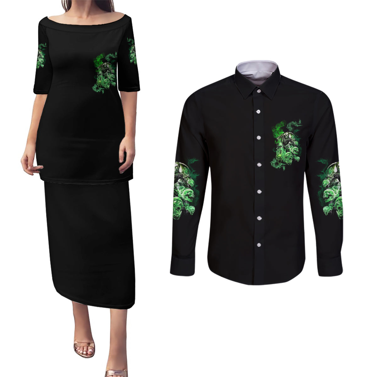 I Am The Storm Skull Couples Matching Puletasi Dress and Long Sleeve Button Shirt - Wonder Print Shop