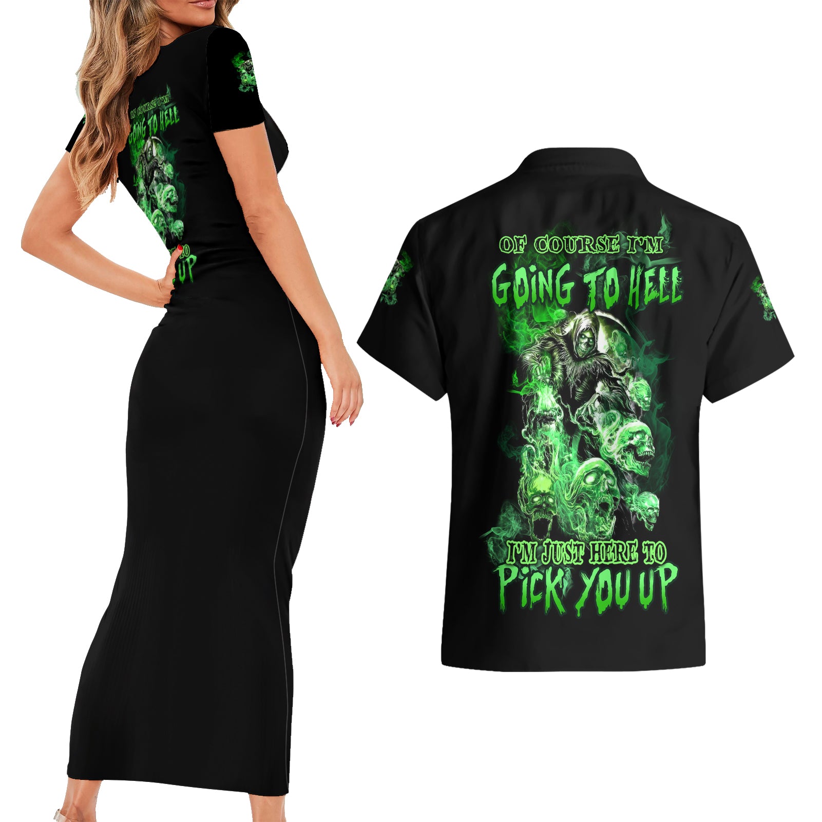 I Am The Storm Skull Couples Matching Short Sleeve Bodycon Dress and Hawaiian Shirt - Wonder Print Shop