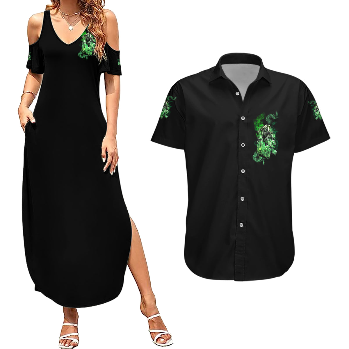 I Am The Storm Skull Couples Matching Summer Maxi Dress and Hawaiian Shirt - Wonder Print Shop