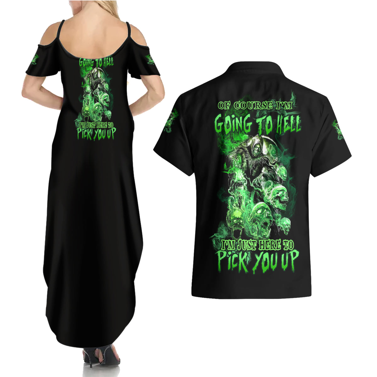 I Am The Storm Skull Couples Matching Summer Maxi Dress and Hawaiian Shirt - Wonder Print Shop