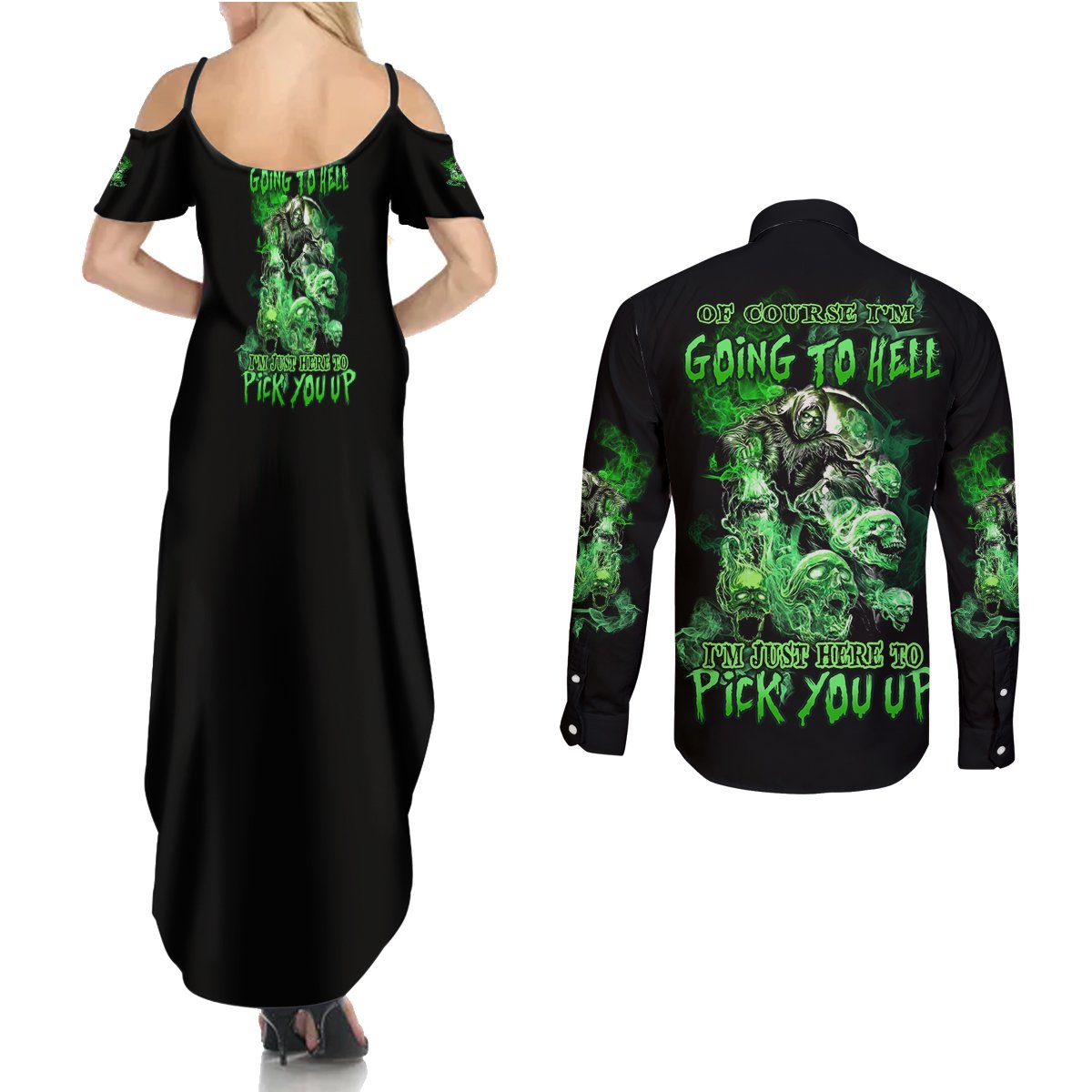 I Am The Storm Skull Couples Matching Summer Maxi Dress and Long Sleeve Button Shirt - Wonder Print Shop