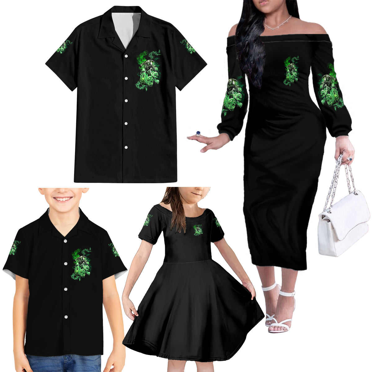 I Am The Storm Skull Family Matching Off Shoulder Long Sleeve Dress and Hawaiian Shirt - Wonder Print Shop