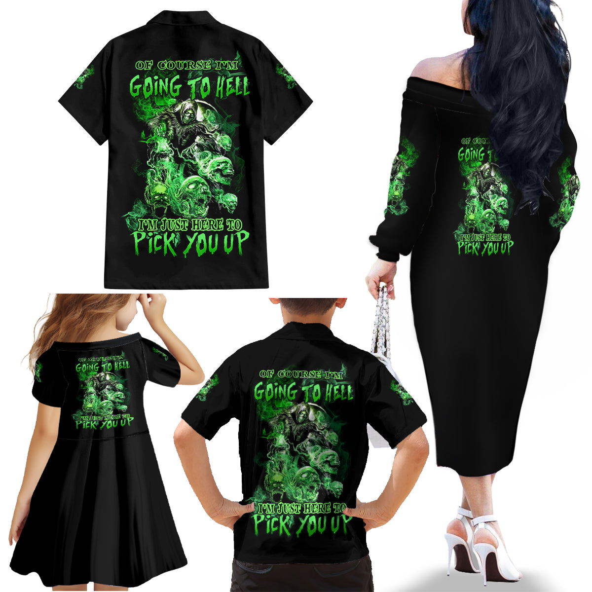 I Am The Storm Skull Family Matching Off Shoulder Long Sleeve Dress and Hawaiian Shirt - Wonder Print Shop