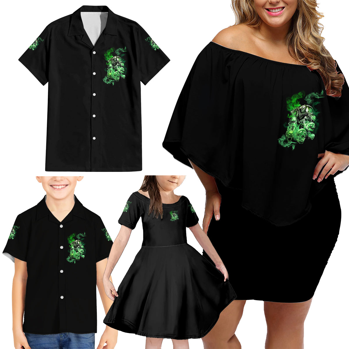 I Am The Storm Skull Family Matching Off Shoulder Short Dress and Hawaiian Shirt - Wonder Print Shop