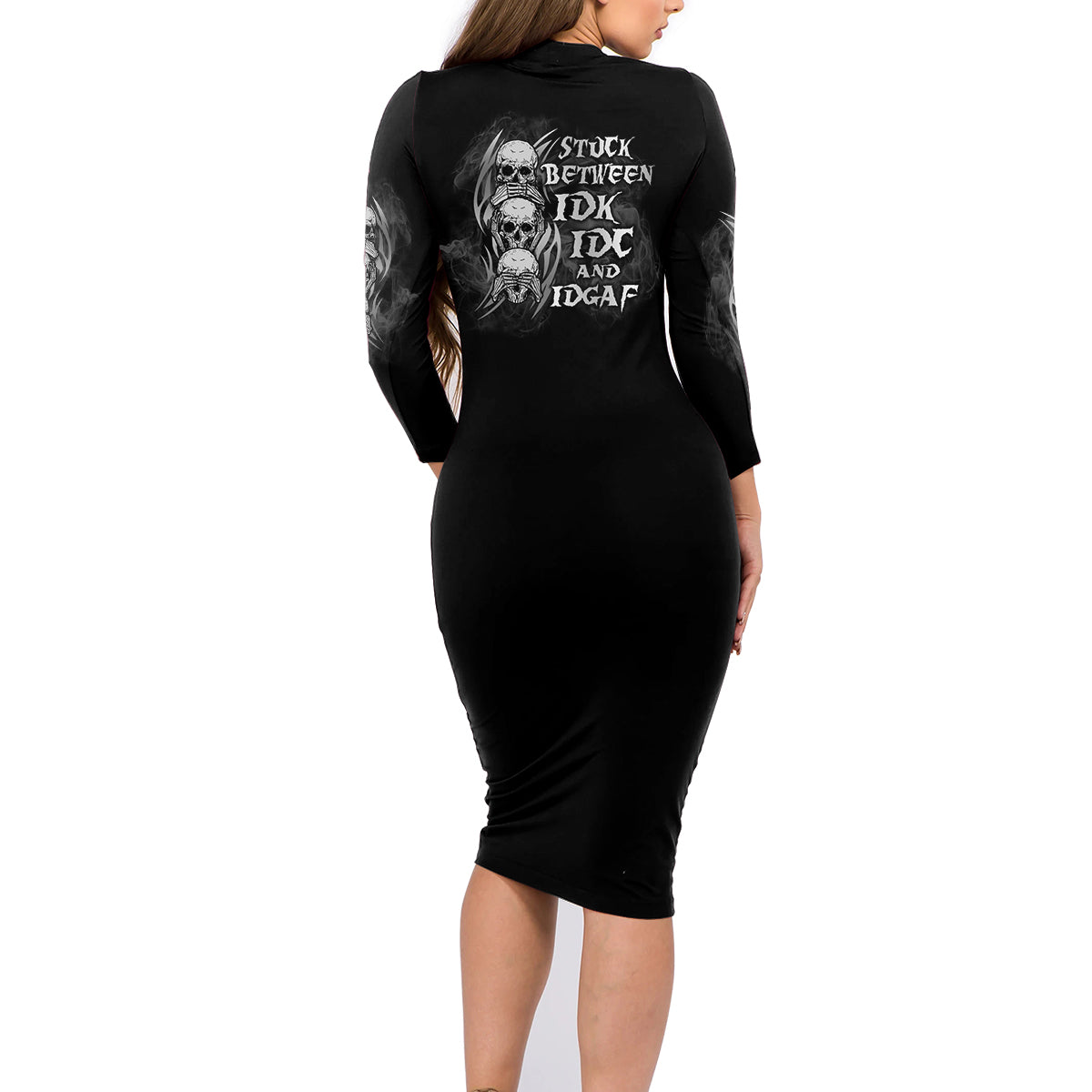 I'm Never Alone Skull Reaper Family Matching Long Sleeve Bodycon Dress and Hawaiian Shirt - Wonder Print Shop