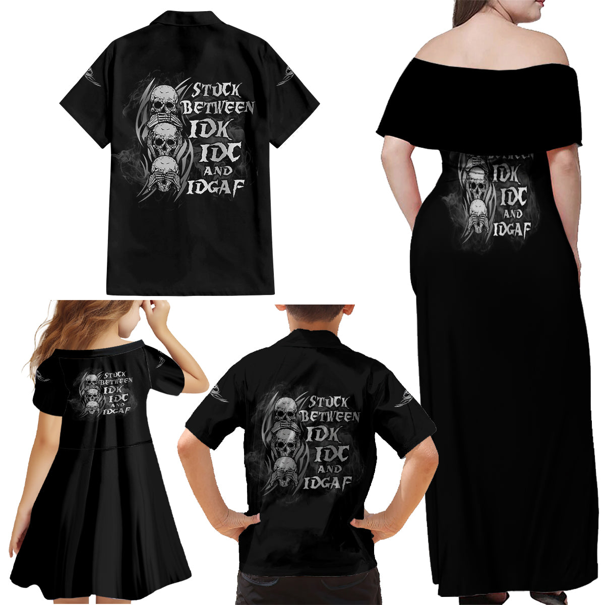 I'm Never Alone Skull Reaper Family Matching Off Shoulder Maxi Dress and Hawaiian Shirt - Wonder Print Shop