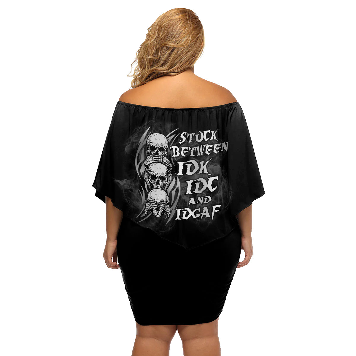 I'm Never Alone Skull Reaper Family Matching Off Shoulder Short Dress and Hawaiian Shirt - Wonder Print Shop