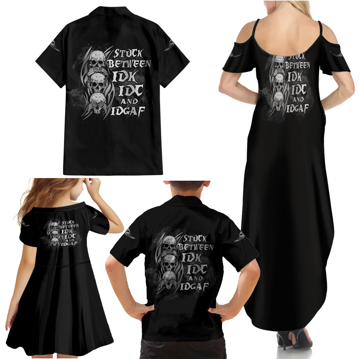 I'm Never Alone Skull Reaper Family Matching Summer Maxi Dress and Hawaiian Shirt - Wonder Print Shop