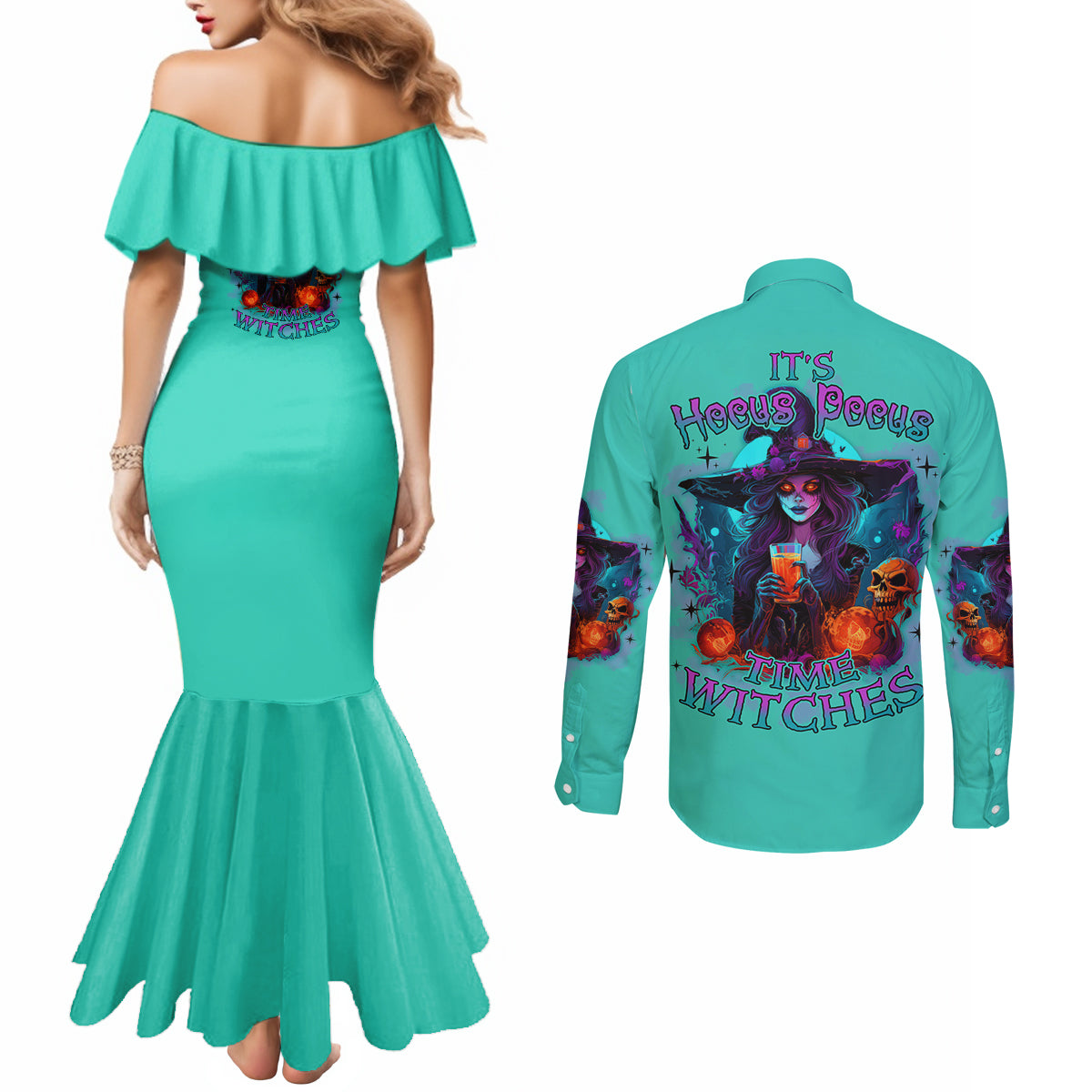 hocus-pocus-time-witches-halloween-couples-matching-mermaid-dress-and-long-sleeve-button-shirt