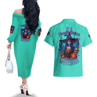Hocus Pocus Time Witches Halloween Couples Matching Off The Shoulder Long Sleeve Dress and Hawaiian Shirt - Wonder Print Shop