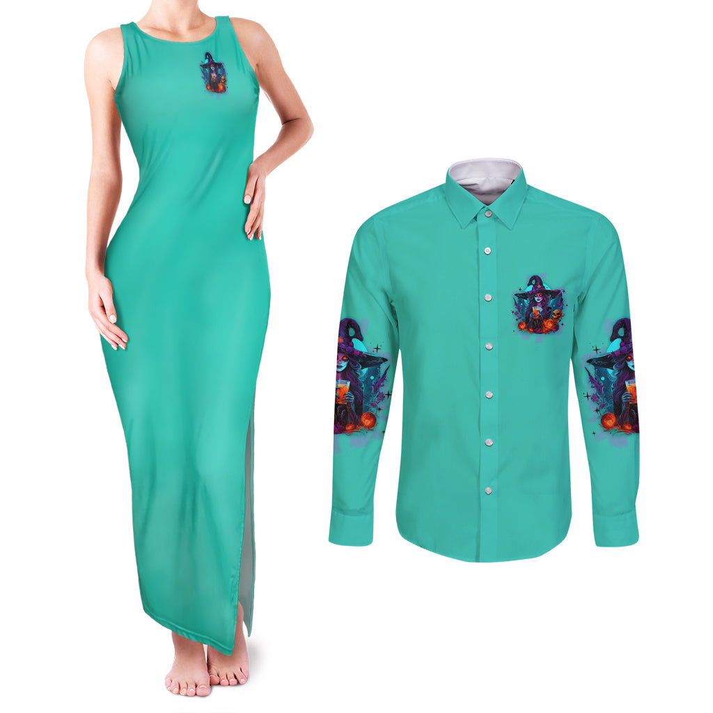 Hocus Pocus Time Witches Halloween Couples Matching Tank Maxi Dress and Long Sleeve Button Shirt - Wonder Print Shop