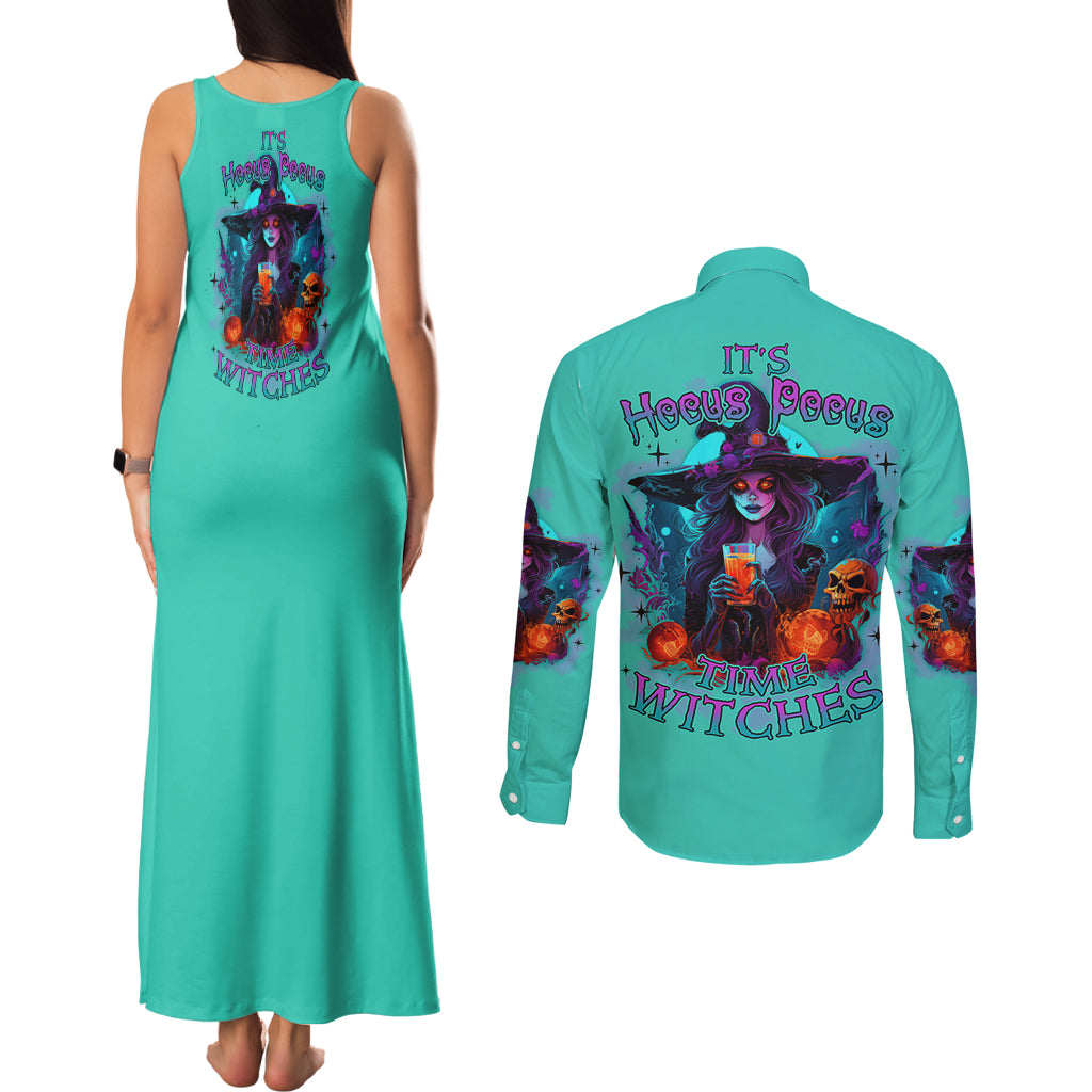 Hocus Pocus Time Witches Halloween Couples Matching Tank Maxi Dress and Long Sleeve Button Shirt - Wonder Print Shop