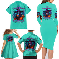 Hocus Pocus Time Witches Halloween Family Matching Long Sleeve Bodycon Dress and Hawaiian Shirt - Wonder Print Shop