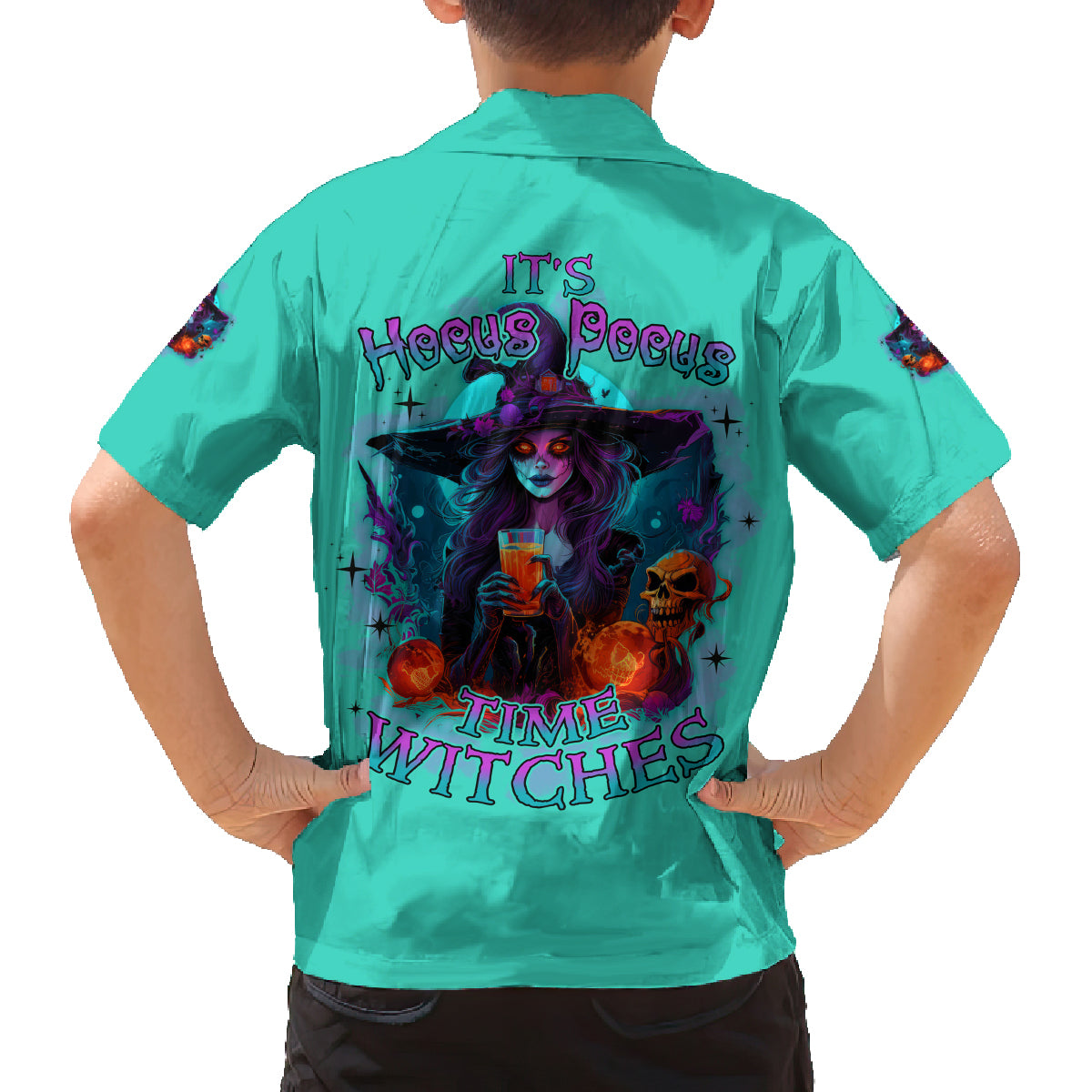 Hocus Pocus Time Witches Halloween Family Matching Off Shoulder Short Dress and Hawaiian Shirt - Wonder Print Shop