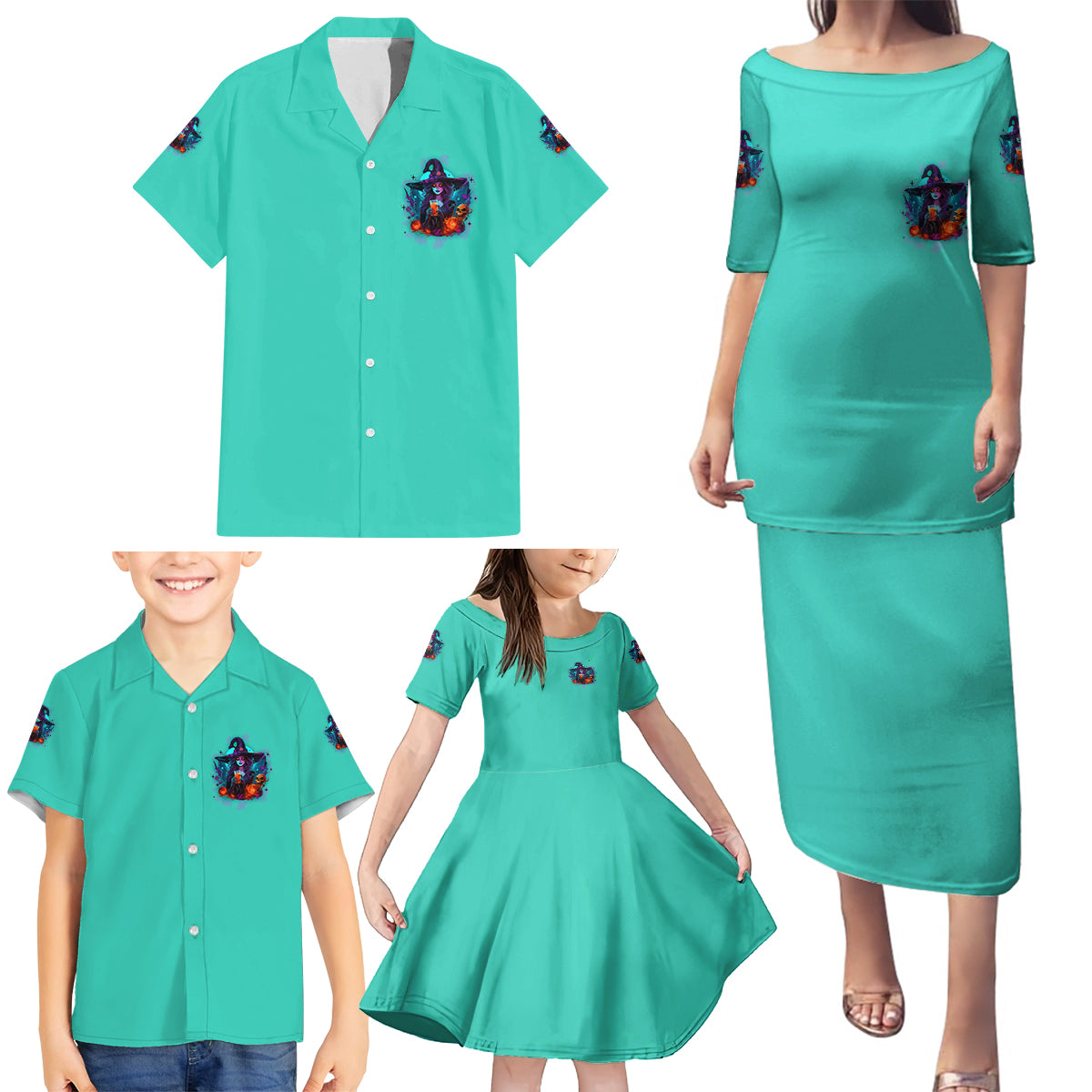 Hocus Pocus Time Witches Halloween Family Matching Puletasi Dress and Hawaiian Shirt - Wonder Print Shop