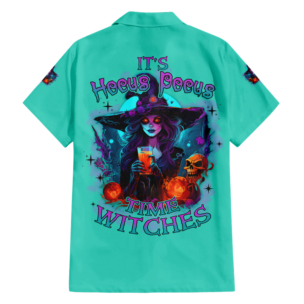 Hocus Pocus Time Witches Halloween Family Matching Short Sleeve Bodycon Dress and Hawaiian Shirt - Wonder Print Shop