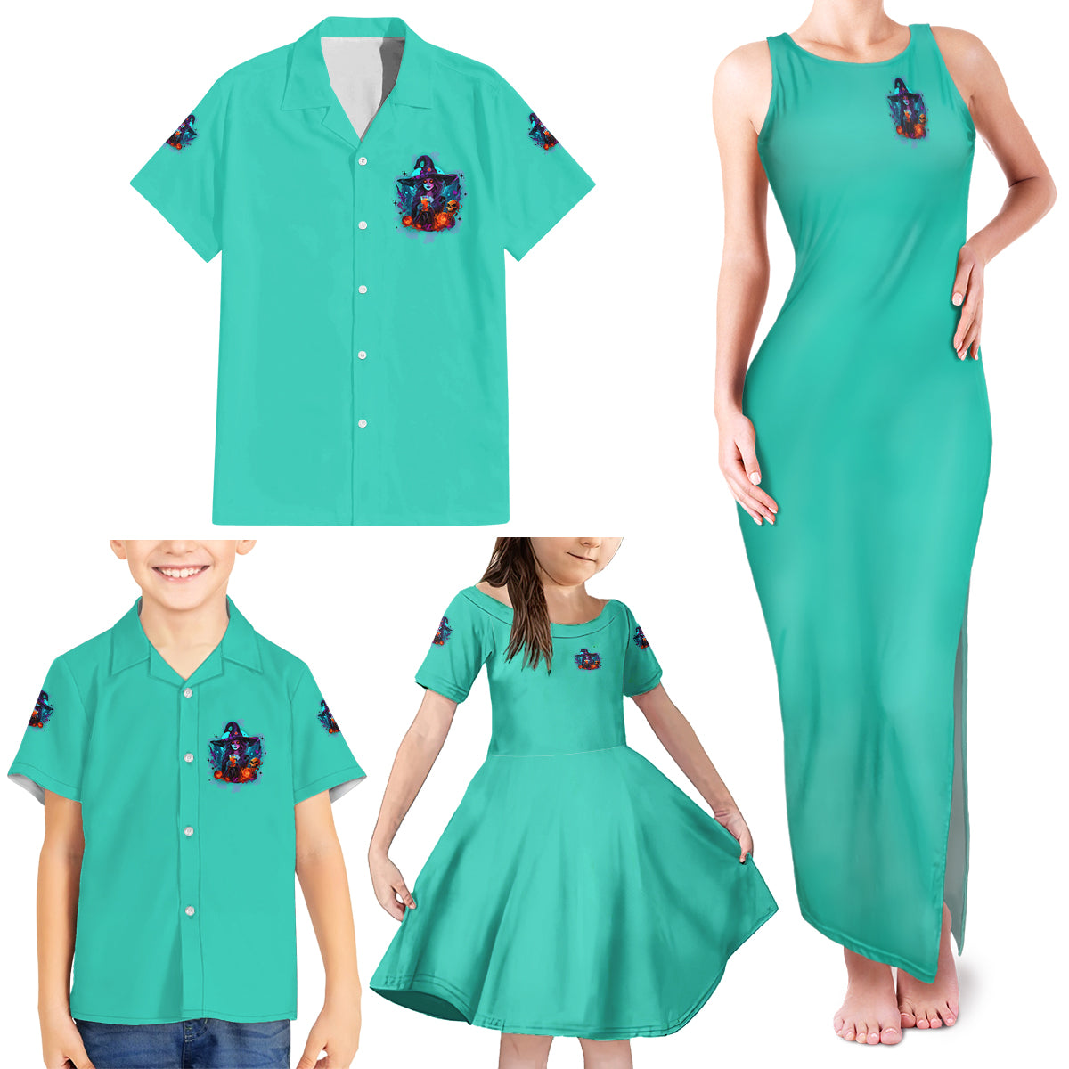 Hocus Pocus Time Witches Halloween Family Matching Tank Maxi Dress and Hawaiian Shirt - Wonder Print Shop