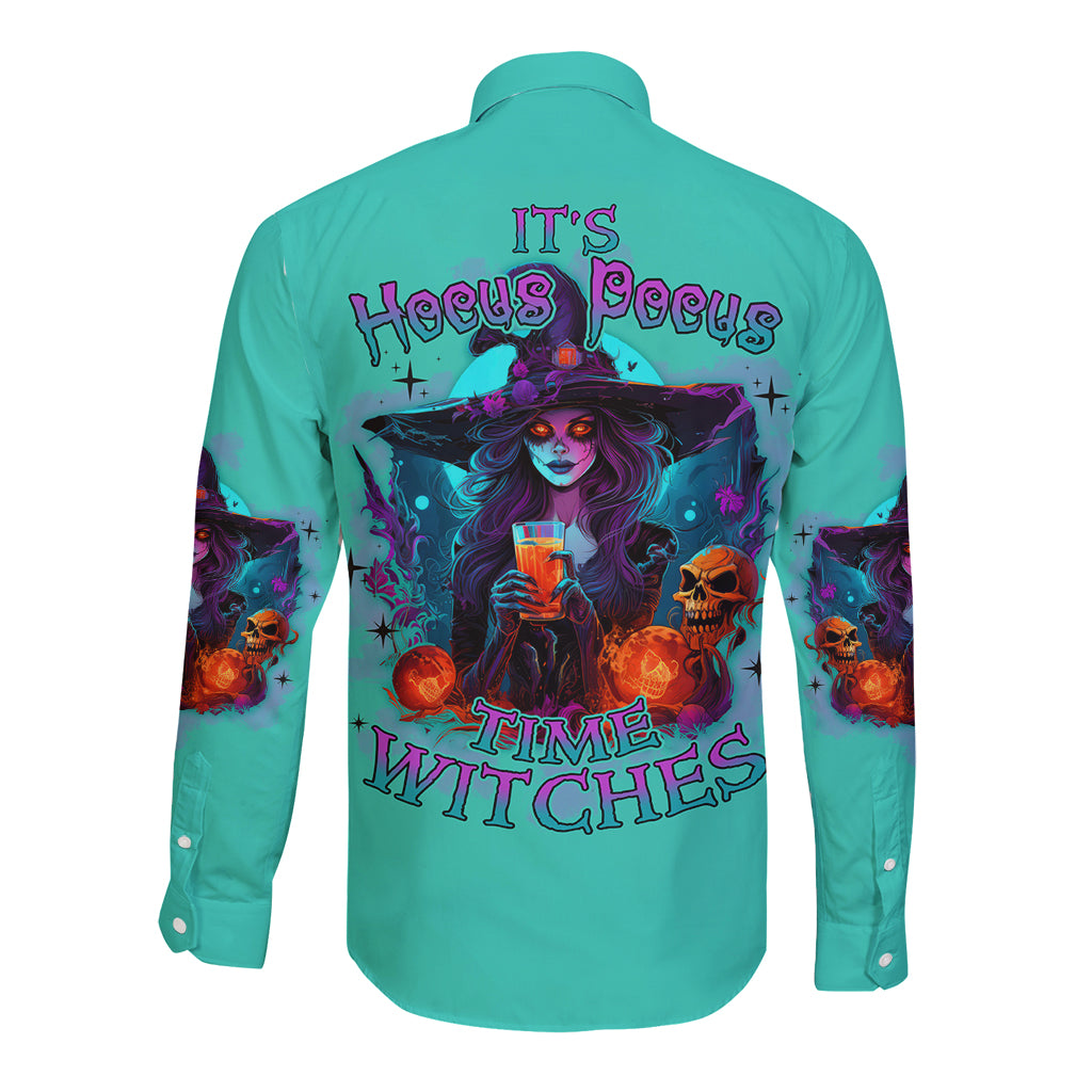 Hocus Pocus Time Witches Halloween Long Sleeve Button Shirt - Wonder Print Shop