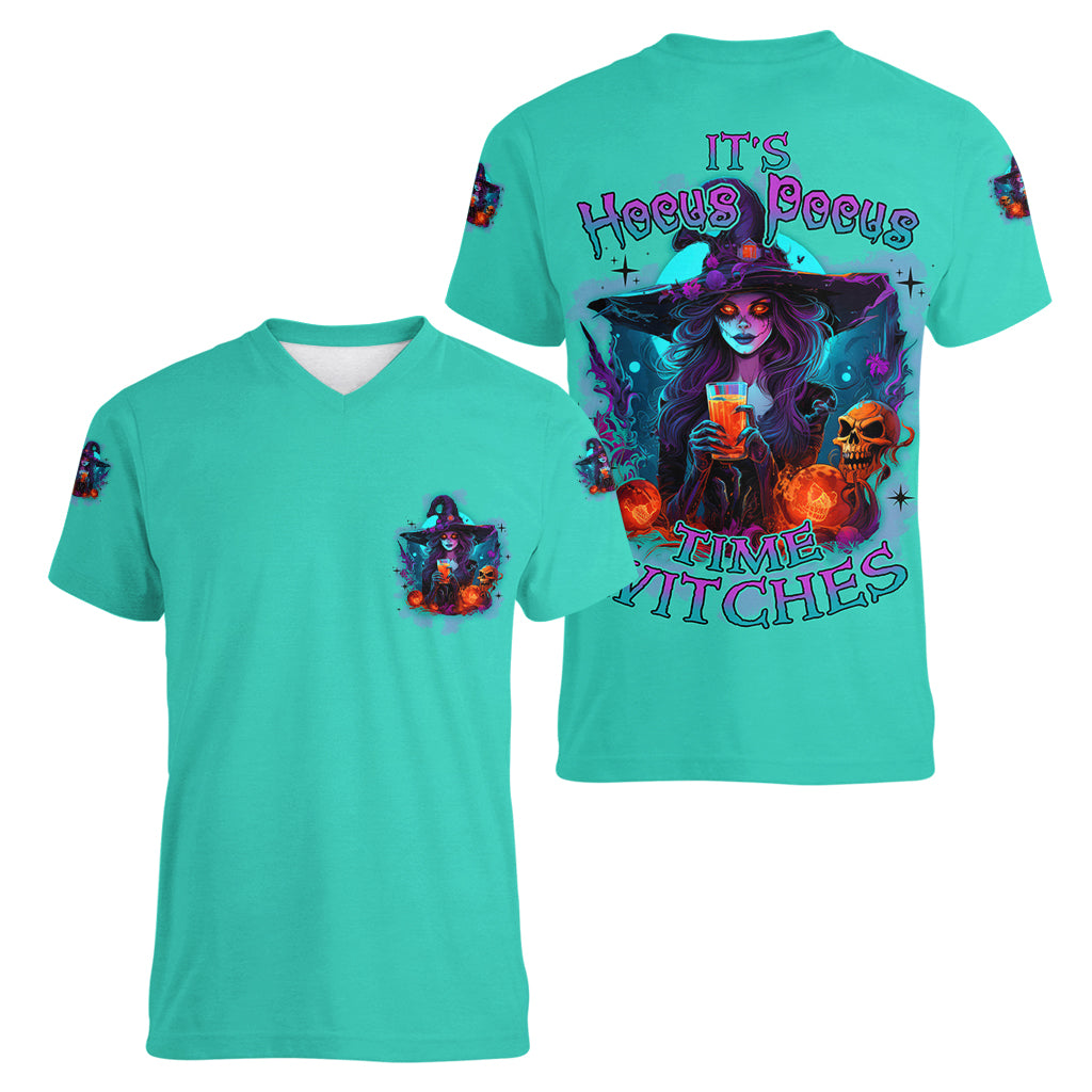 Hocus Pocus Time Witches Halloween Women V Neck T Shirt - Wonder Print Shop