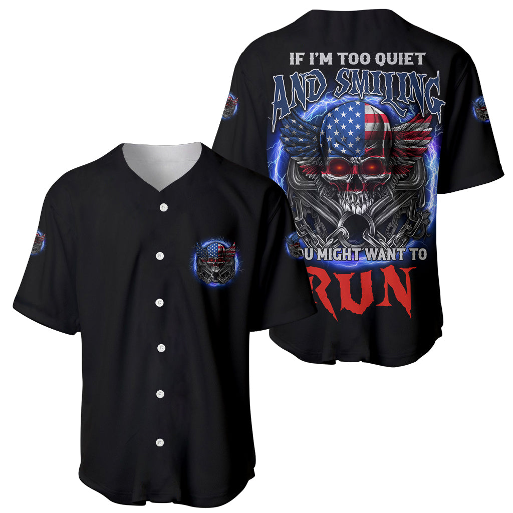 If I'm Too Quiet And Smiling America Skull Wings Baseball Jersey - Wonder Print Shop
