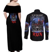 If I'm Too Quiet And Smiling America Skull Wings Couples Matching Off Shoulder Maxi Dress and Long Sleeve Button Shirt - Wonder Print Shop