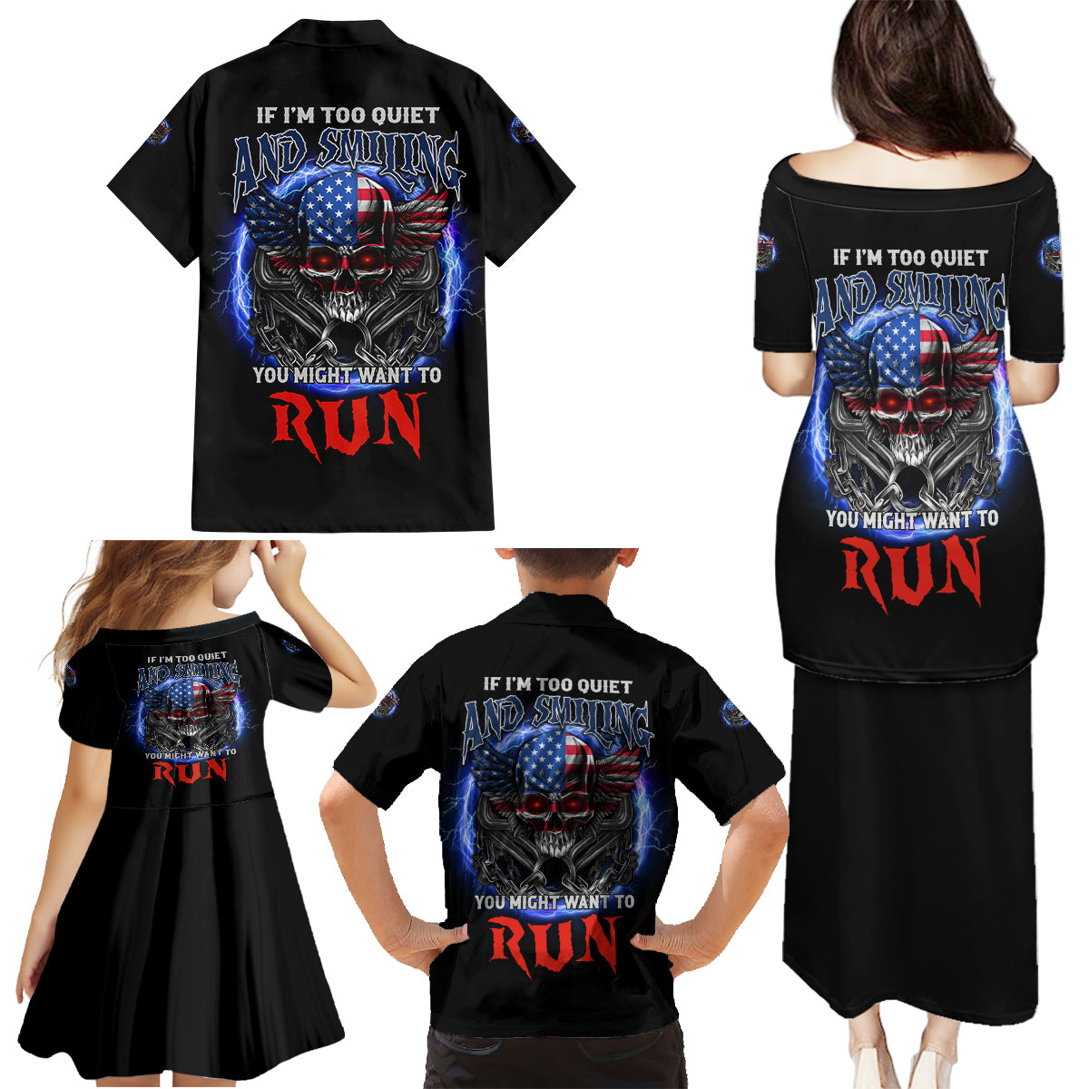 If I'm Too Quiet And Smiling America Skull Wings Family Matching Puletasi Dress and Hawaiian Shirt - Wonder Print Shop
