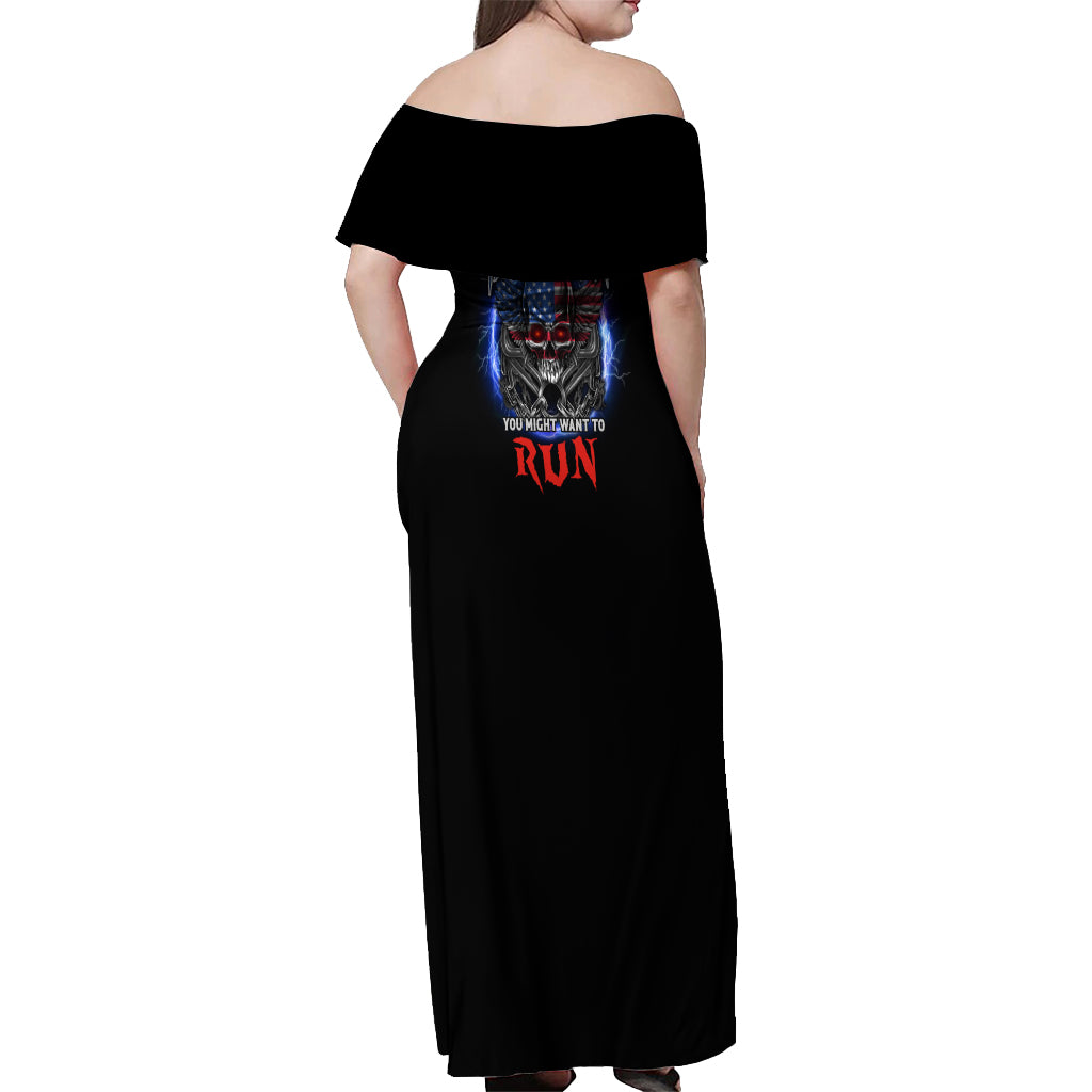 If I'm Too Quiet And Smiling America Skull Wings Off Shoulder Maxi Dress - Wonder Print Shop