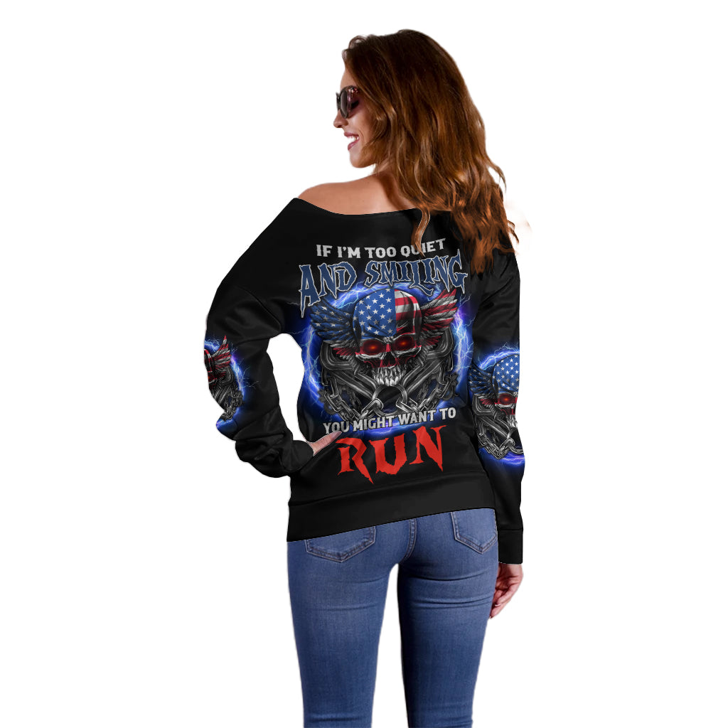 If I'm Too Quiet And Smiling America Skull Wings Off Shoulder Sweater - Wonder Print Shop