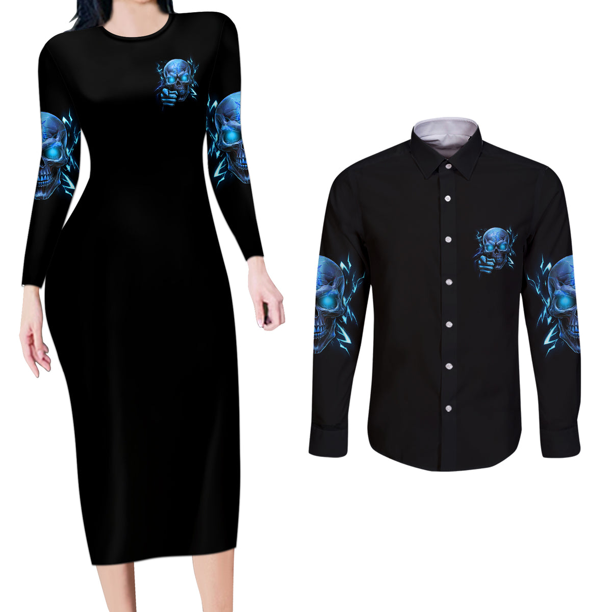 If You Are Shocked By What I Say Couples Matching Long Sleeve Bodycon Dress and Long Sleeve Button Shirt - Wonder Print Shop